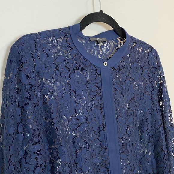 J. Crew Navy Lace Long Sleeve Top - Picture 2 of 7